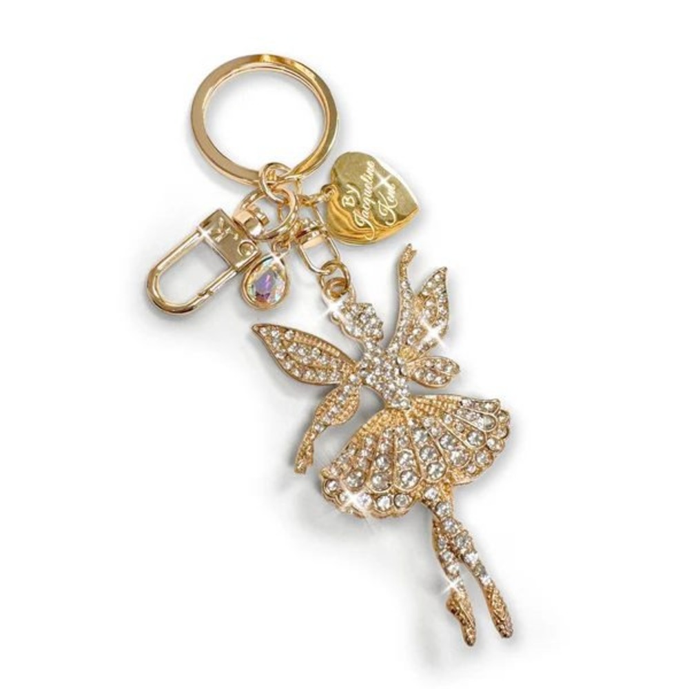 Gold‎ Tone Rhinestone Fairy Ballerina Keychain Charm Pendant